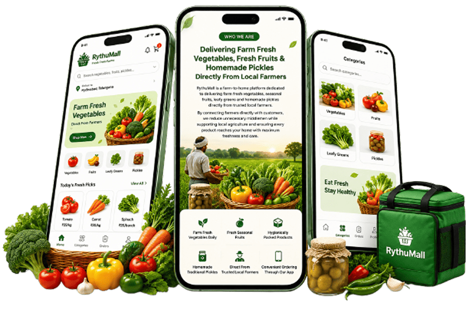 Local farmers harvesting fresh vegetables for RythuMall